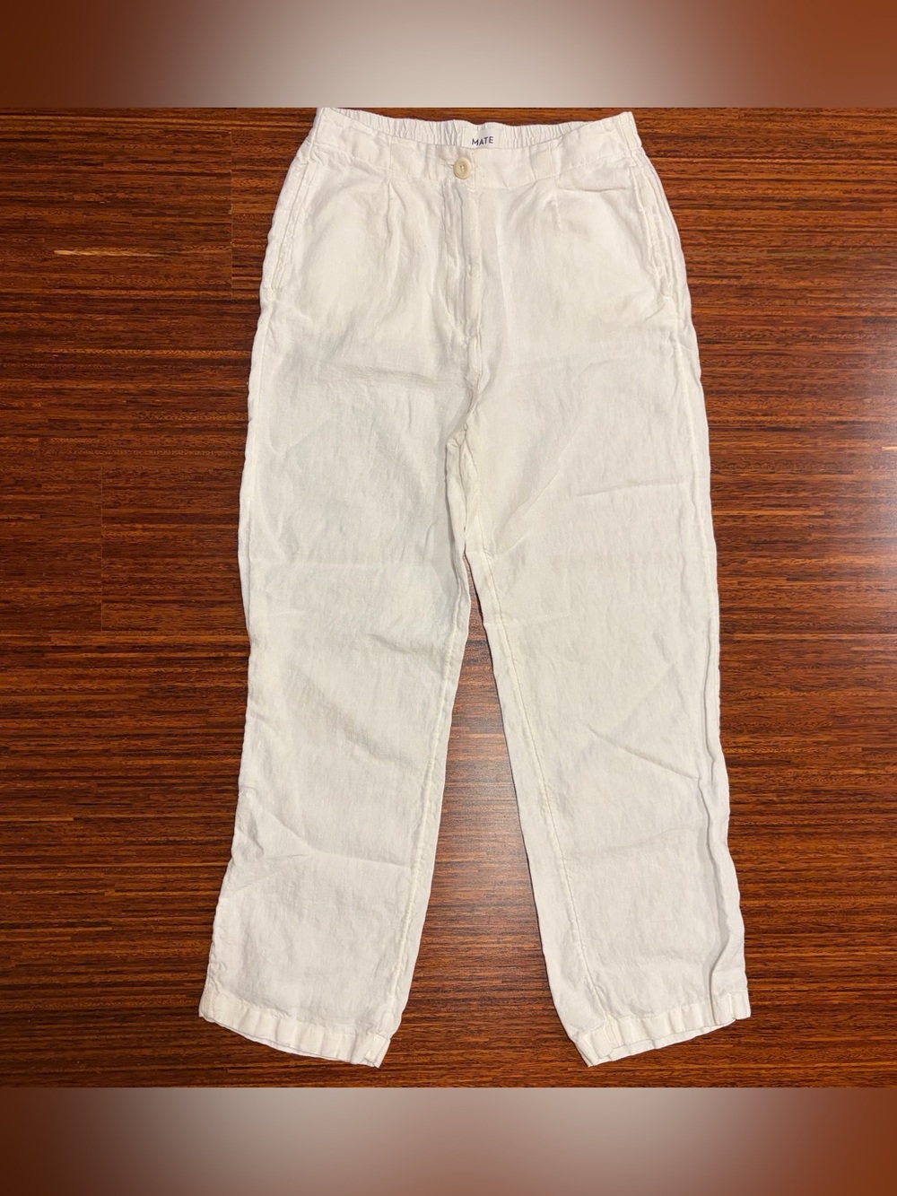 MATE the Label White Linen Pleated Pants Size Medium Coastal Grandma EUC